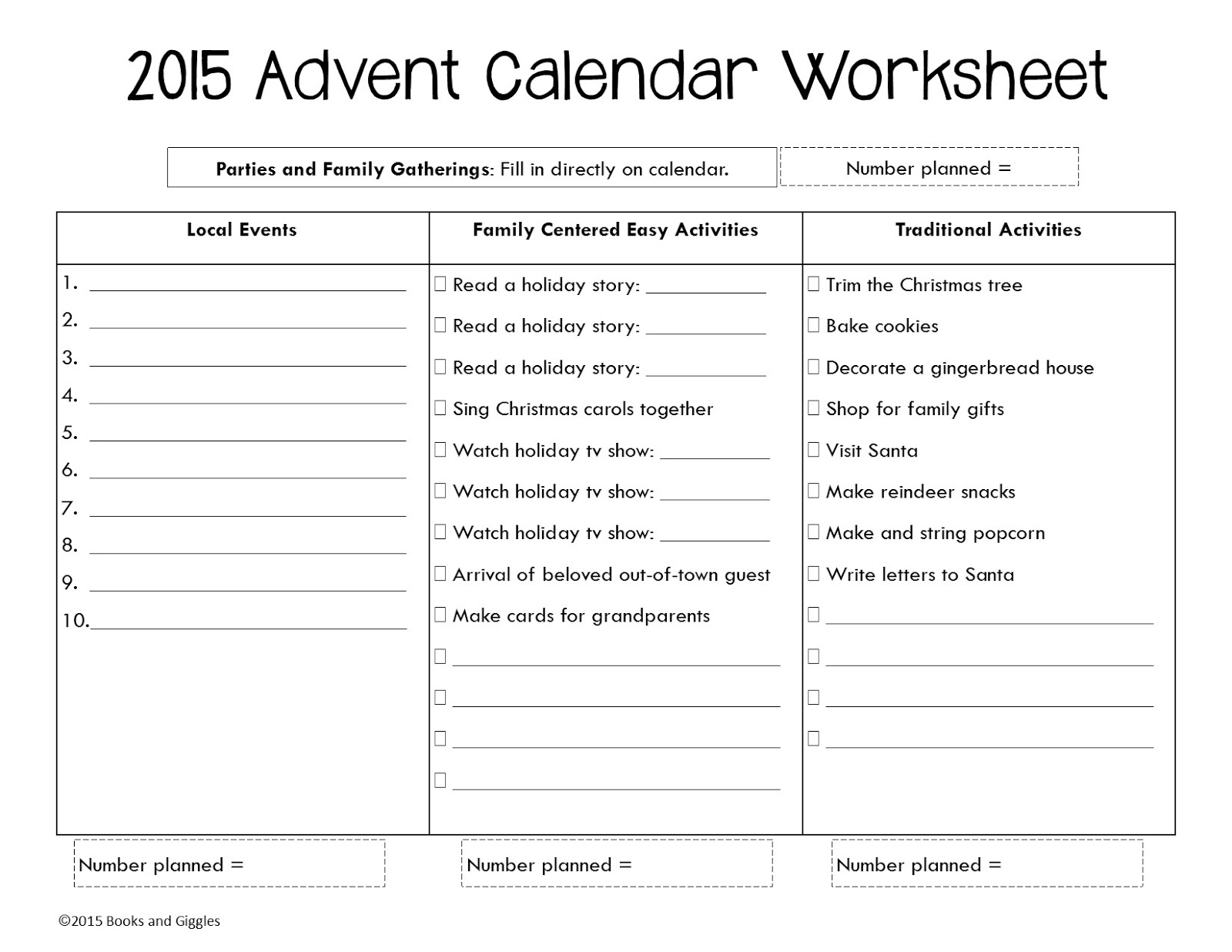 Advent Calendar Ideas Free Planning Worksheet for Families