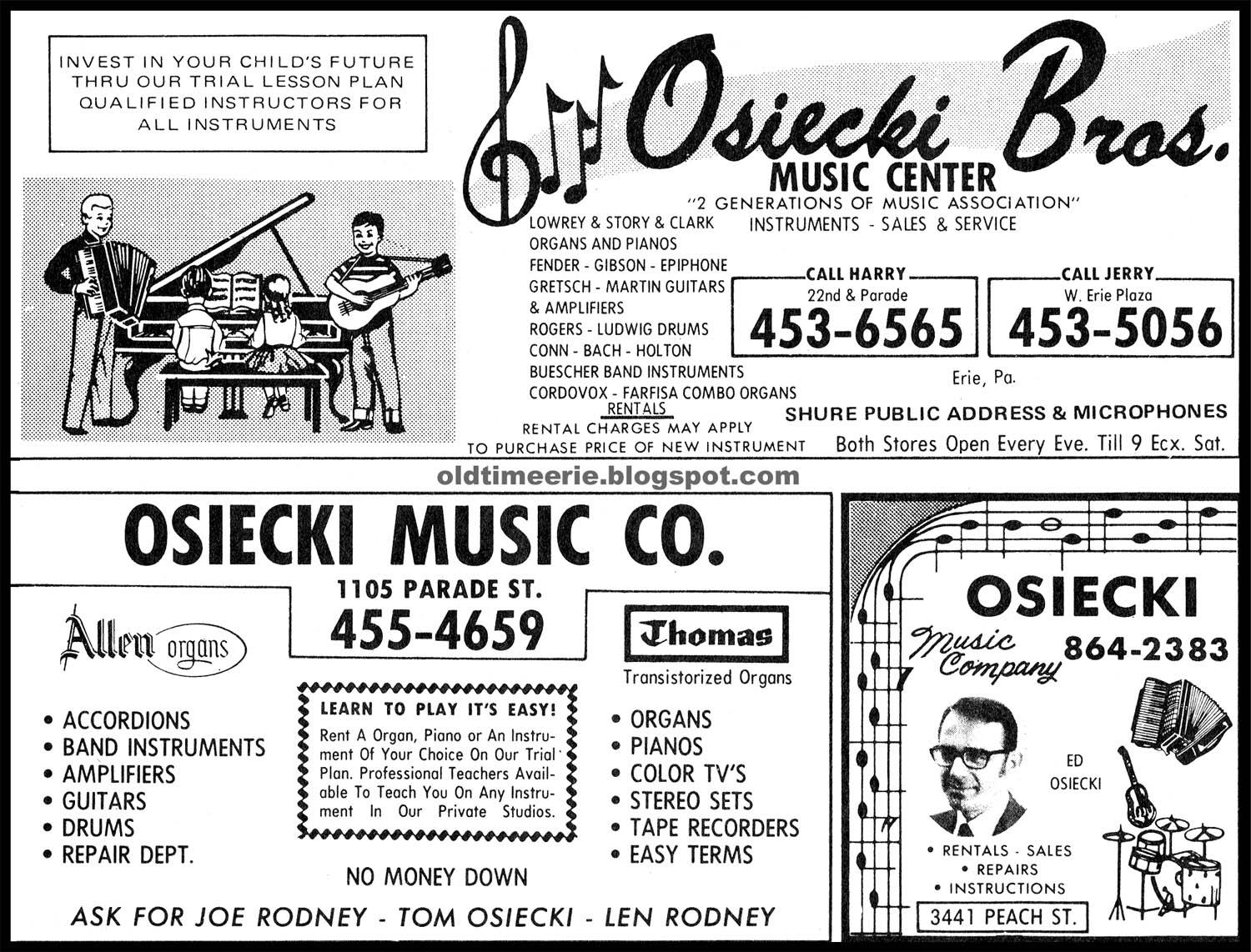 Old Time Erie Musical Instrument Stores in Erie PA 1970