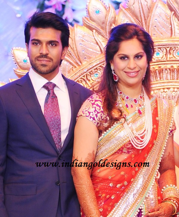 Gold and Diamond jewellery designs upasana's wedding reception jewellery