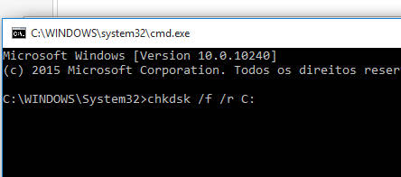 chkdsk na linha de comandos chkdsk na linha de comandos