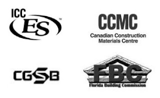 ICC Logo, CCMC Logo, CGSB Logo, FBC Logo; testing and approvals