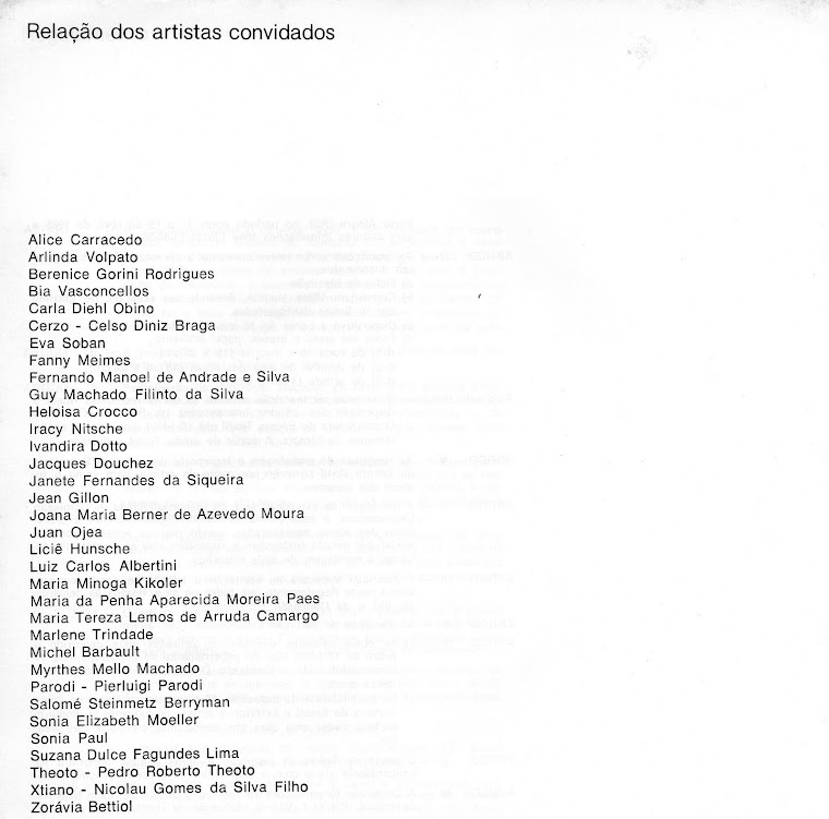 List of invited artists, that participated of the Textile Event/ 85, Art Museum of RS, POA, Brazil.