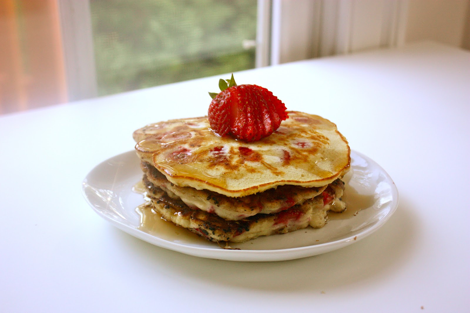 crunchy strawberry wheatgerm pancakes