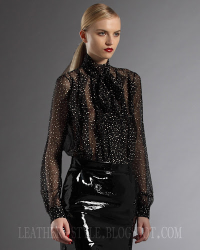 Selected from Gucci Pre-Fall 2013: Short woolen jacket, straight skirt of black patent leather and high-heeled boots jacket, nappa leather boots, patent leather skirt, Gucci, collection, leather style