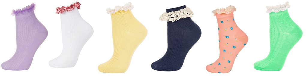 Branching To Fashion: Frilled Socks These types of socks come in an assortment of colors, patterns, and different lace detailing around the ankle. They can be pulled off quite easily. - Branching To Fashion: Frilled Socks