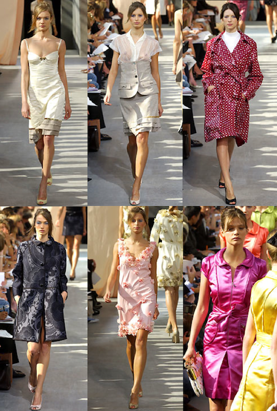 A model displays a creation by U.S. designer Marc Jacobs for French fashion  house Louis Vuitton during the presentation of its Spring-Summer 2006  ready-to-wear collection in Paris, France, on October 9, 2005.