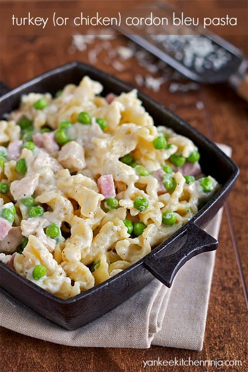 Turkey or chicken cordon bleu pasta, great use for holiday leftovers