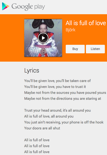 Björk – All Is Full of Love Lyrics