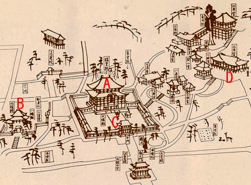 fig.2, a bird's-eye view of Todai Temple in Nara: the placement of each temple was described in it.　