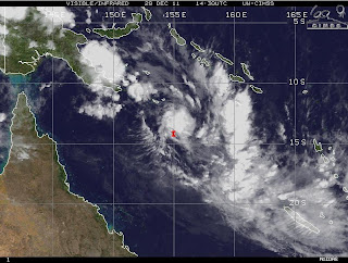 009 Australische Zyklonsaison 2011-2012: Tropisches Tief 1 (potenziell Tropischer Zyklon FINA) bildet sich vor Nordost-Australien, Fina, Australien, Australische Zyklonsaison, 2011, Dezember, aktuell, Satellitenbild Satellitenbilder,