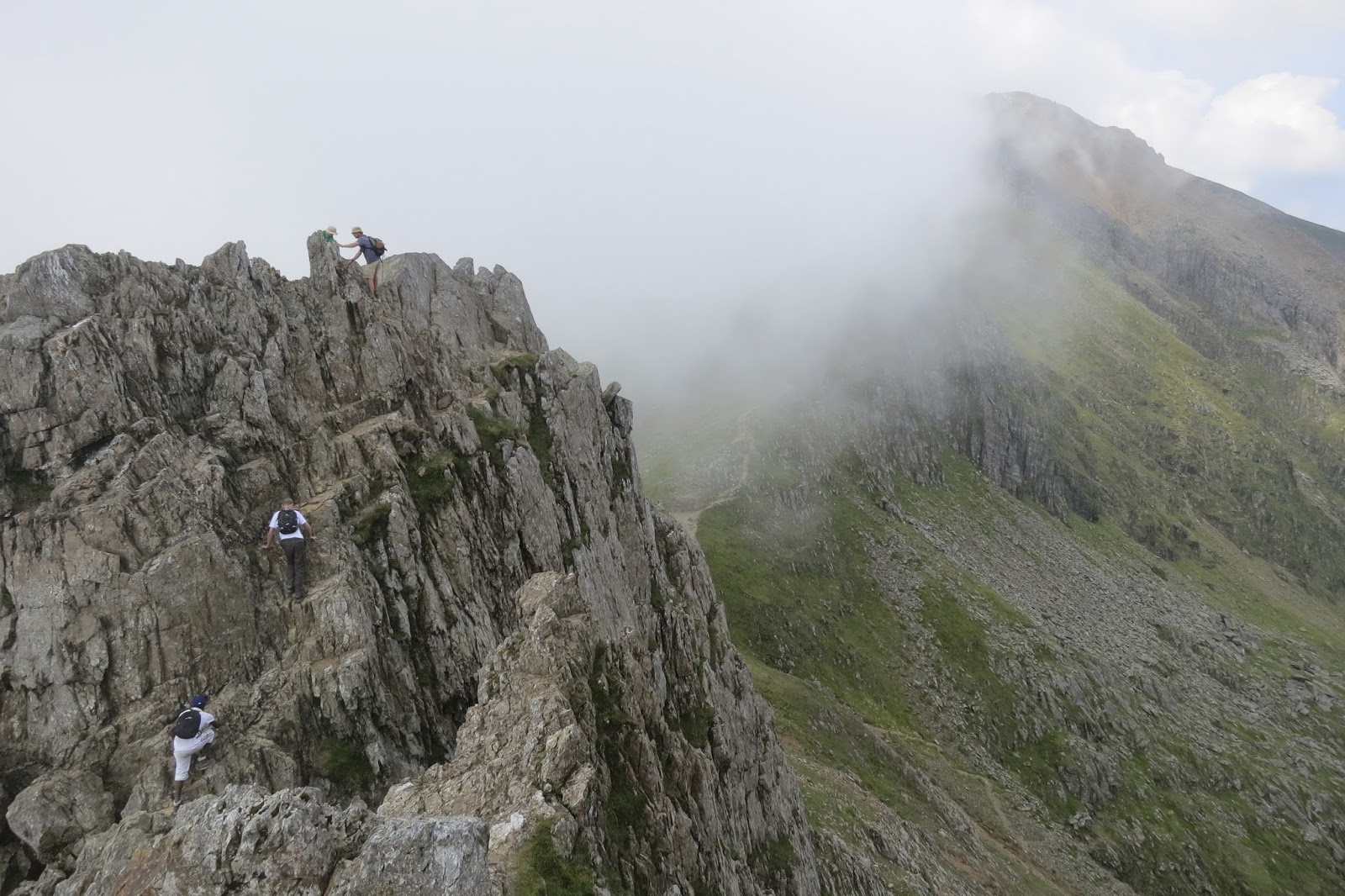 Mount Snowdon Walk via Crib Goch Ridge Route, Snowdonia. The tallest mountain in Wales. The