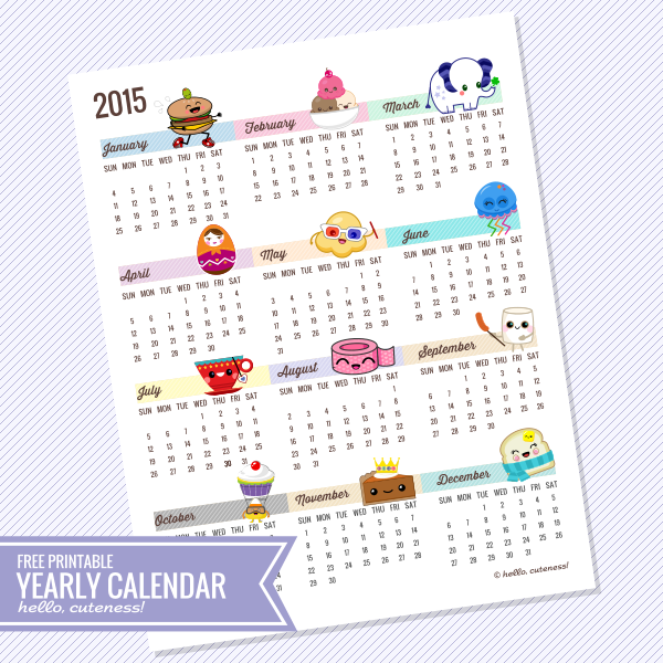 i love kawaii 2015 cute calendar free printable year at a glance calendar 2015