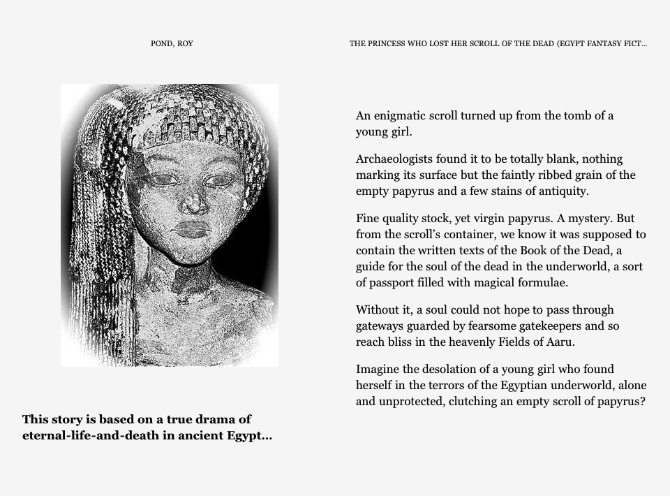 THE PRINCESS WHO LOST HER SCROLL OF THE DEAD Egypt fiction for children, Y/A (Egypt fantasy fiction with photos) Roy Pond and Brenda Pond