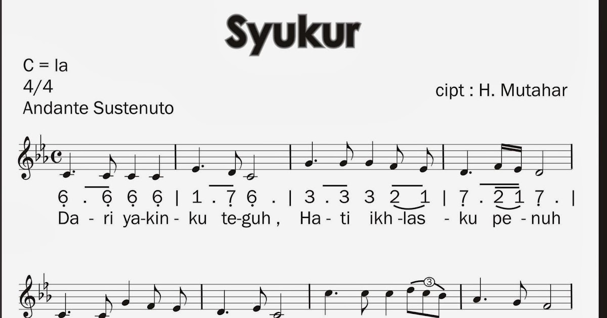 The Viro Notasi angka dan notasi balok lagu wajib Syukur