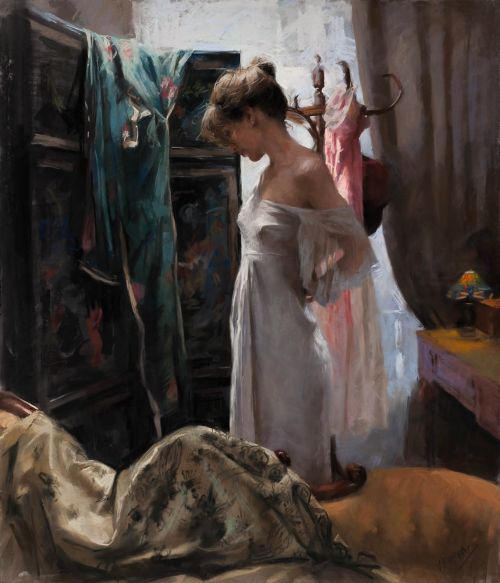 Vicente Romero pinturas mulheres impressionistas beleza Trocando de roupa