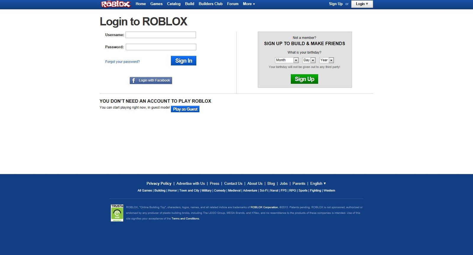 Old Time Roblox Games 2013