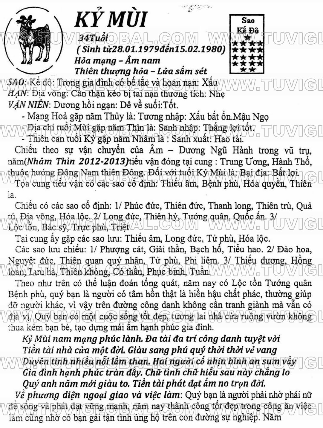 Tu vi 2012 - Nham Thin cho tuoi Ky Mui