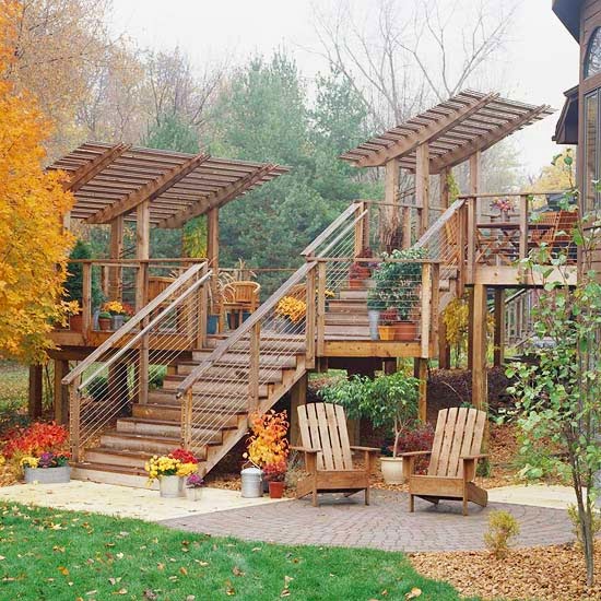 Multi Level Wooden Deck With Pergola - Great Outdoor Area Houzz Home Multi Level Wooden Deck - Multi Level Wooden Deck With Pergola - Great Outdoor Area Houzz Home