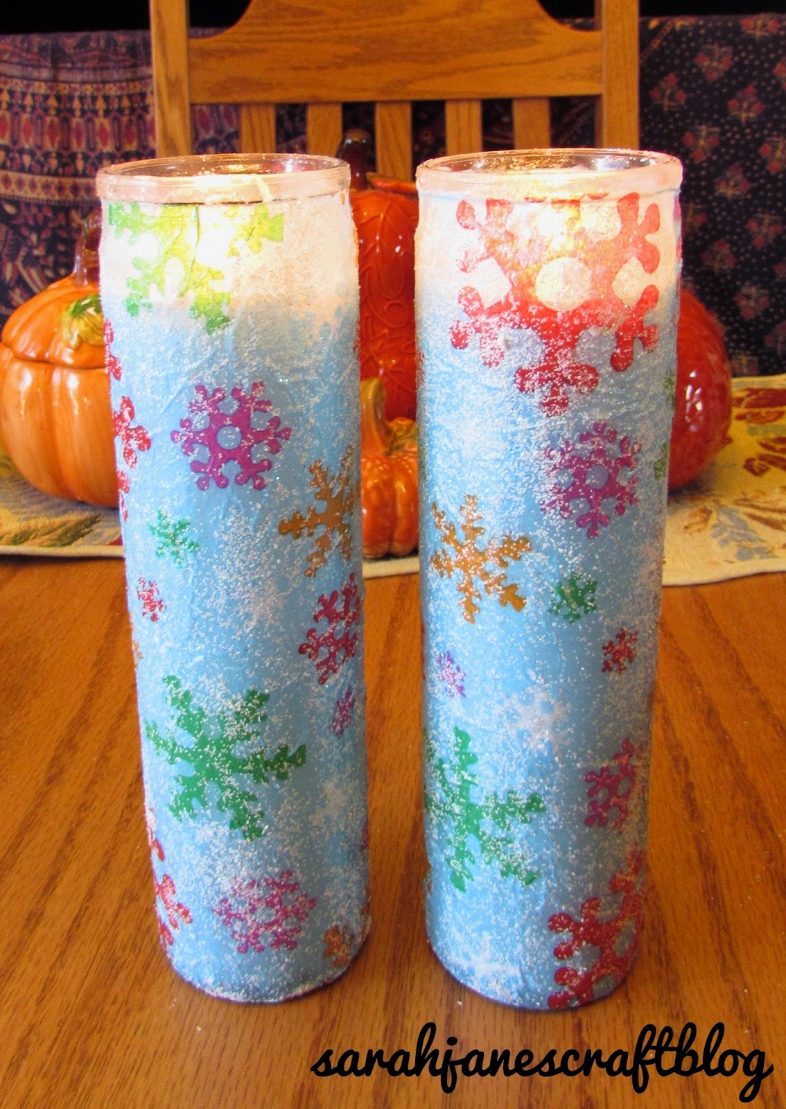 Sarah Jane's Craft Blog Mod Podge Decorated Holiday Candles