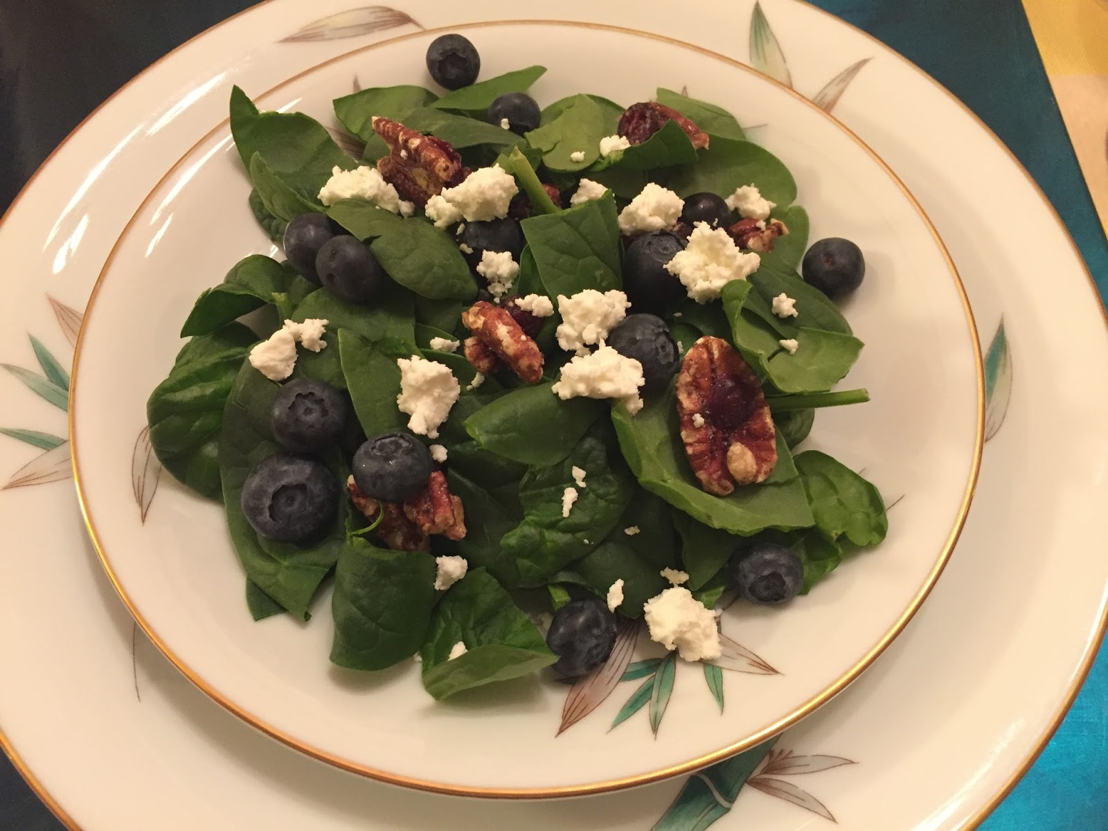Our Neck Of The Woods Spinach Salad with Blueberries, Pecans and Goat