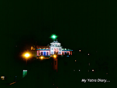 The Badrinath Temple at night in Uttarakhand