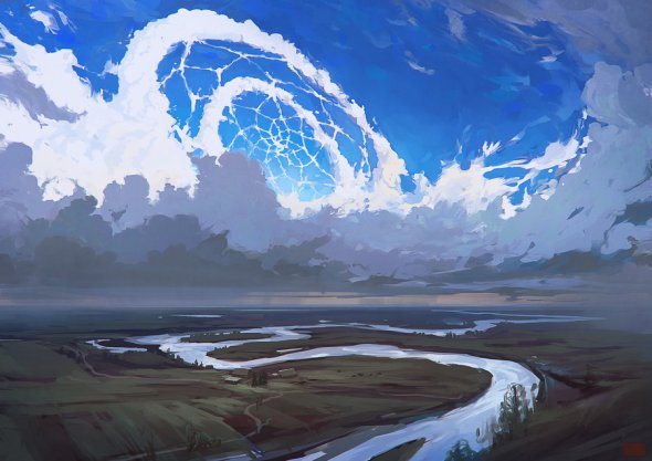 As surreais ilustrações nas nuvens de Artem Cheboha a.k.a. Rhads Artem Cheboha rhads deviantart ilustrações paisagens surreais fantasia céu nuvens baleias voando