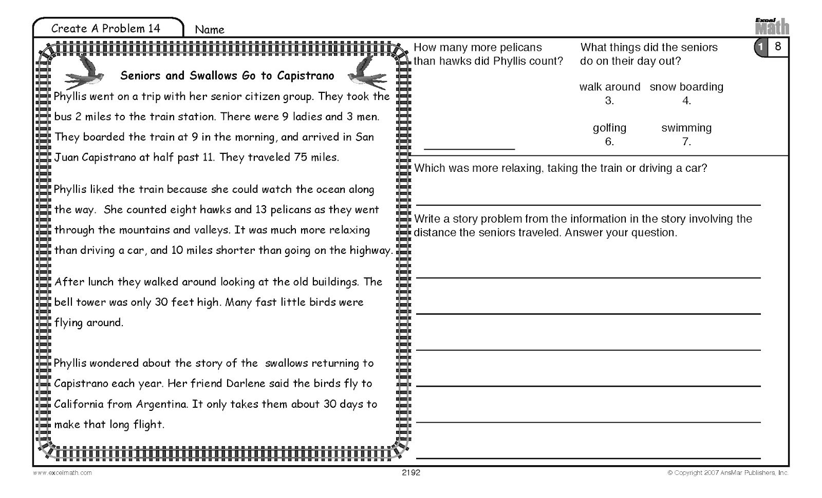 Worksheets Excel Math Worksheets excel math blog higher order word problems for students create a problem grade 2 math