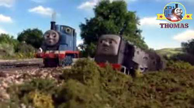 He found Dennis diesel Thomas the train shocked to see him off the rails and in the mud farm meadow