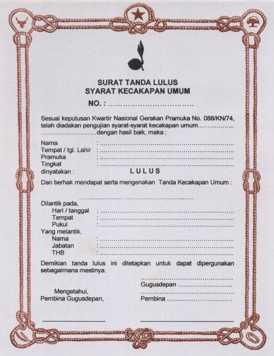 Contoh Piagam Penghargaan Kecakapan Umum Pramuka Penegak