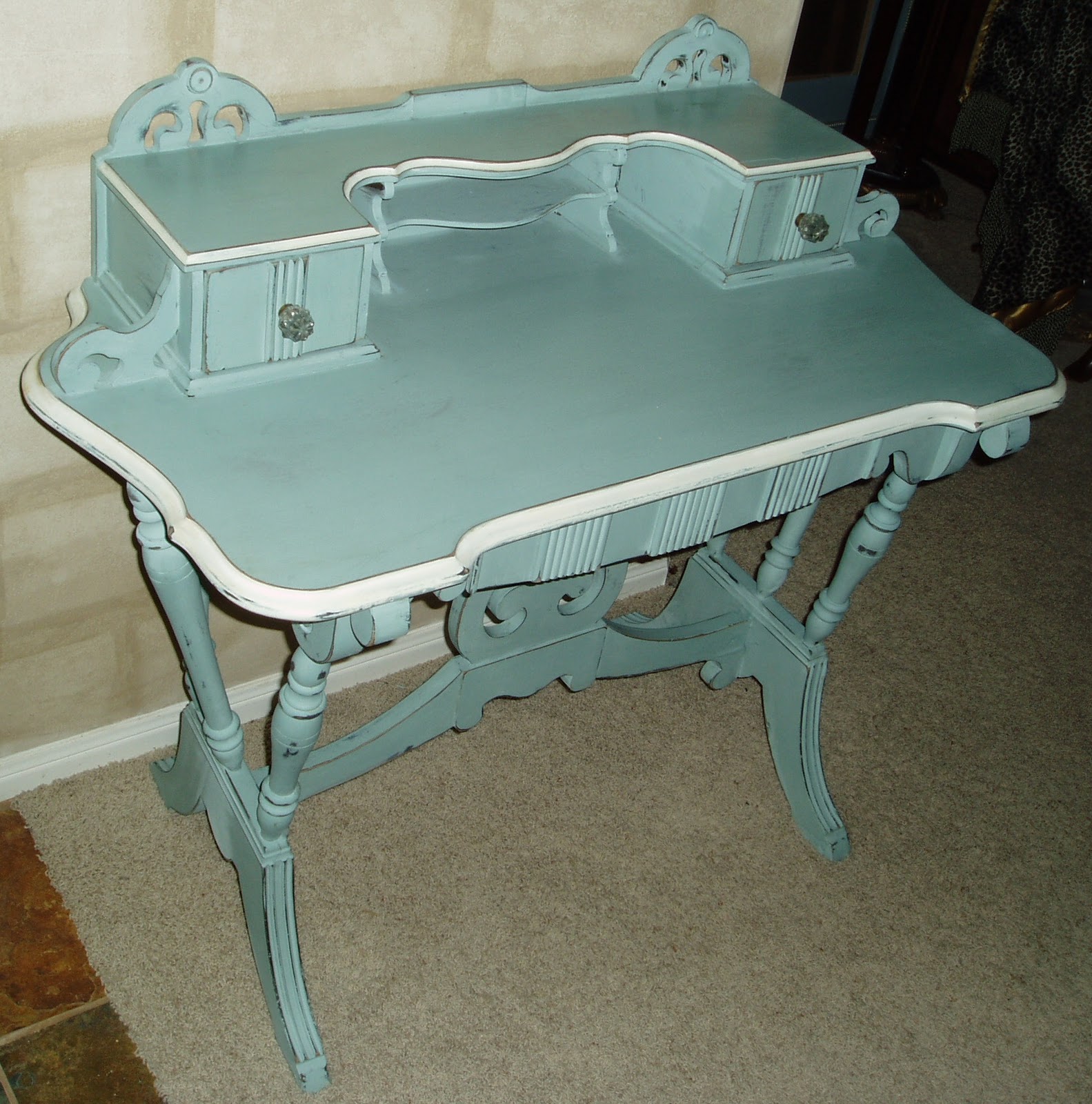 Faux Painting + Furniture Antique Writing Desk in French Blue