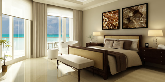 Master bedroom with views of Seven Mile Beach, Cayman Islands Master bedroom with views of Seven Mile Beach, Cayman Islands