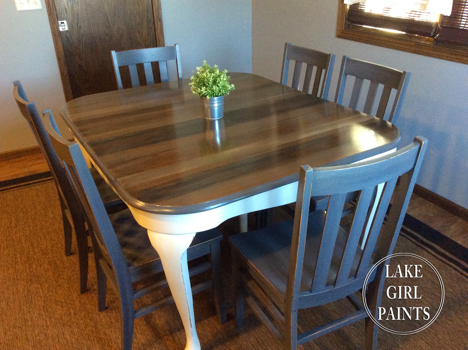 Lake Girl Paints Dining Table Peeks of Wood Grain through Paint
