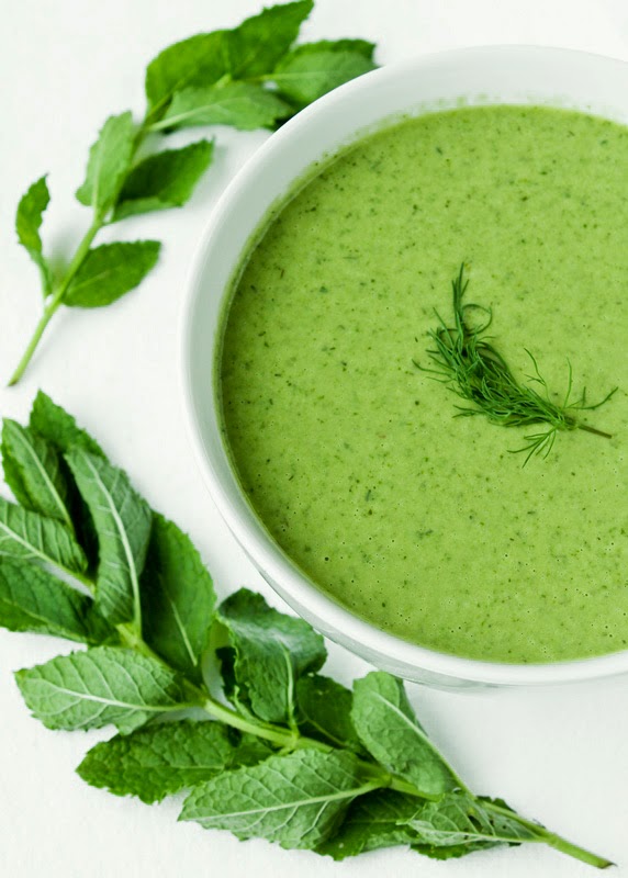 Chilled Summer Lettuce and Pea Soup - gluten free and vegan.