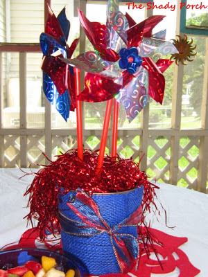 Red, White & Blue Pinwheel Centerpiece by The Shady Porch Red, White & Blue Pinwheel Centerpiece - #centerpiece #pinwheel #decorations