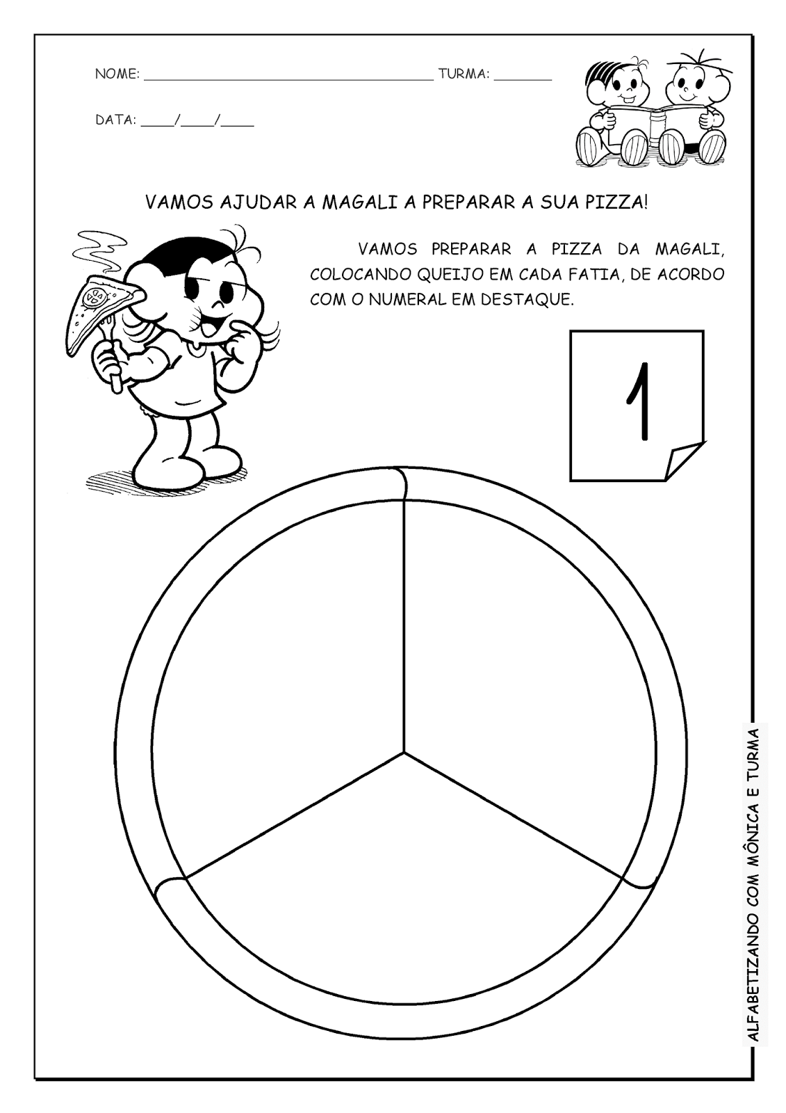 alfabetizando com mônica e turma pizza da magali atividade de