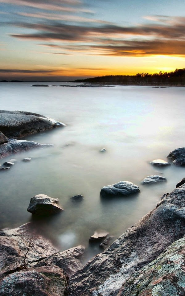 Misty Cliff Lake Sunrise Android Wallpaper
