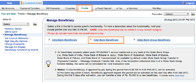 Sbi Inter Bank Beneficiary Activation - Download Free Apps