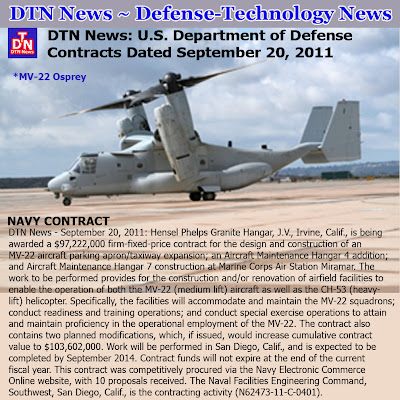 DTN News US Department of Defense Contracts Dated September 20 2011