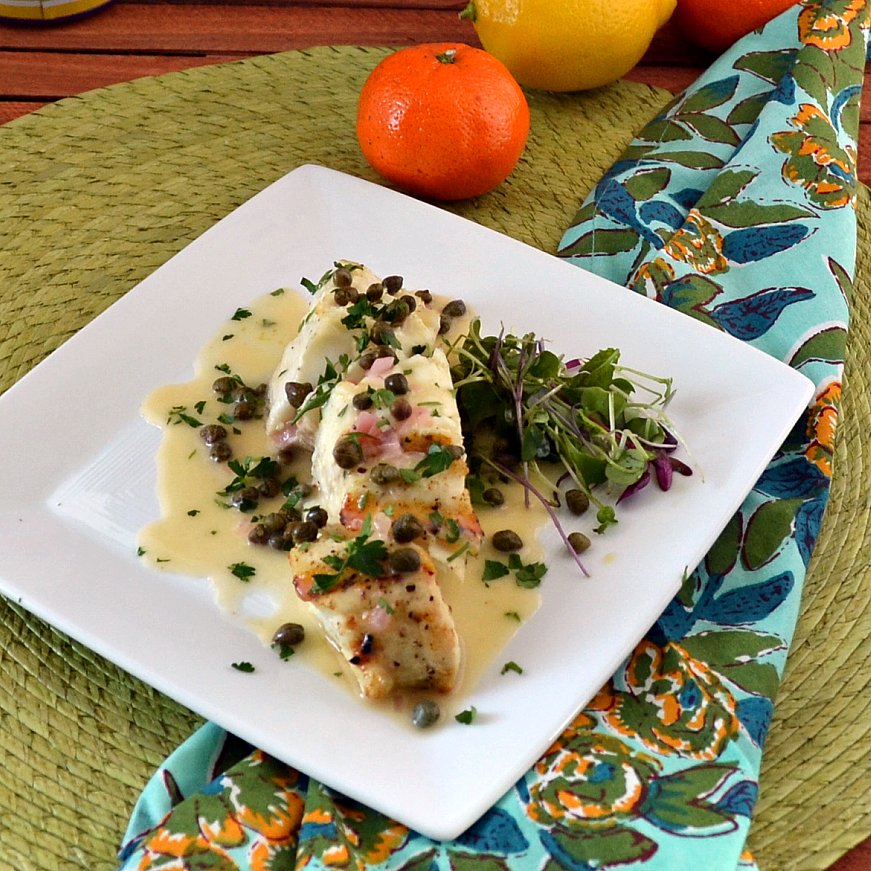 The Foodie Couple Grilled Halibut with a Citrus and Caper Beurre Blanc