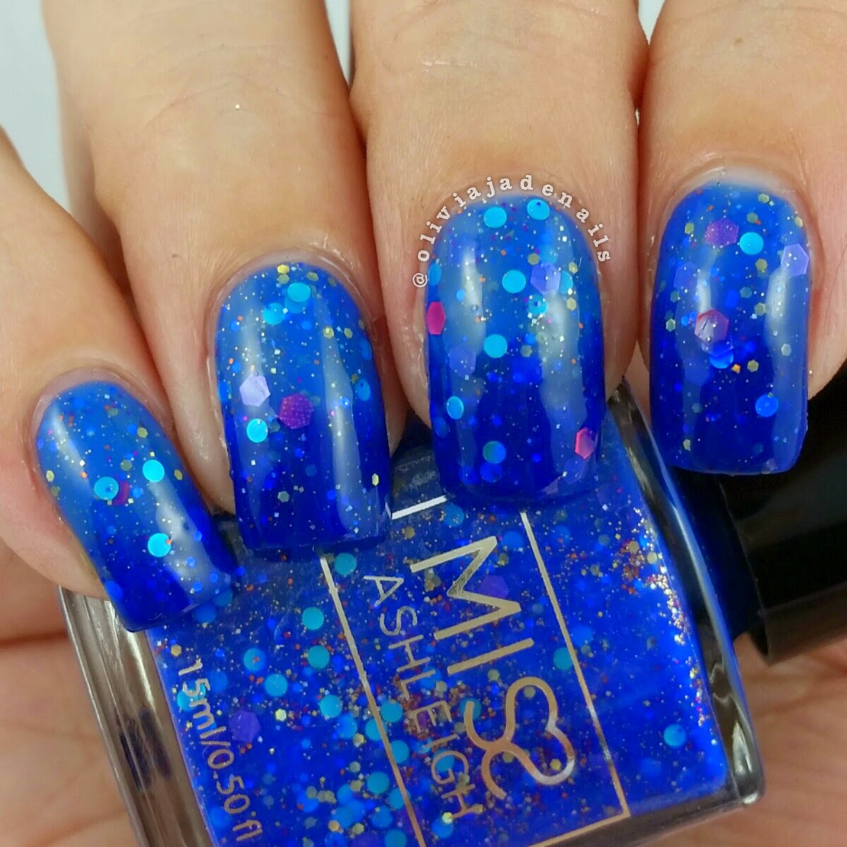 Miss Ashleigh Even The Royals Get Blue (transitioning) swatched by Olivia Jade Nails