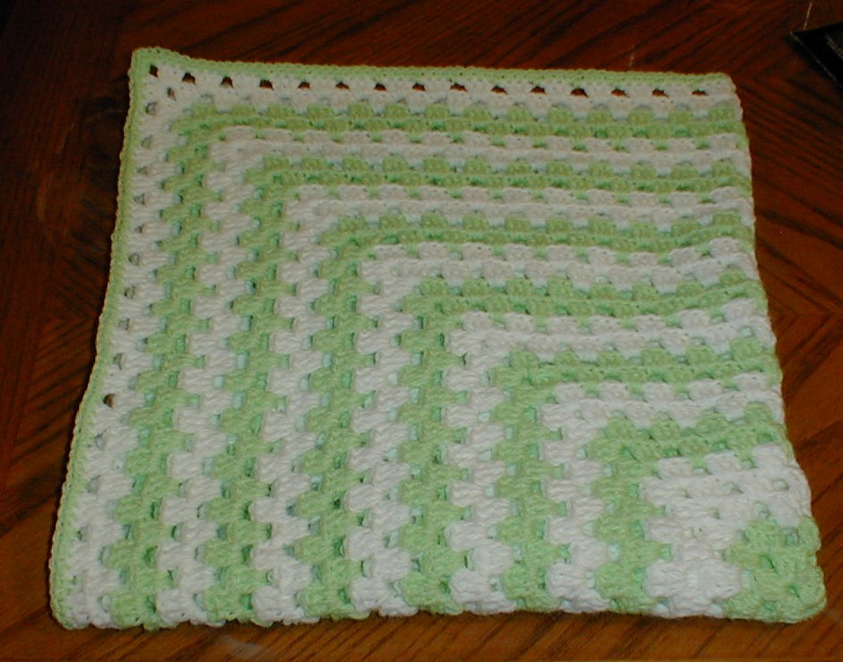 Karens Crocheted Garden of Colors Green and White Granny Square Blanket