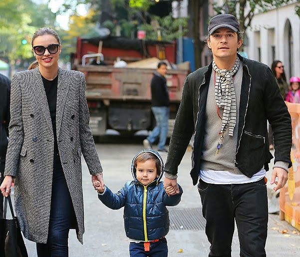 Miranda Kerr and Orlando Bloom for a walk with her son Flynn