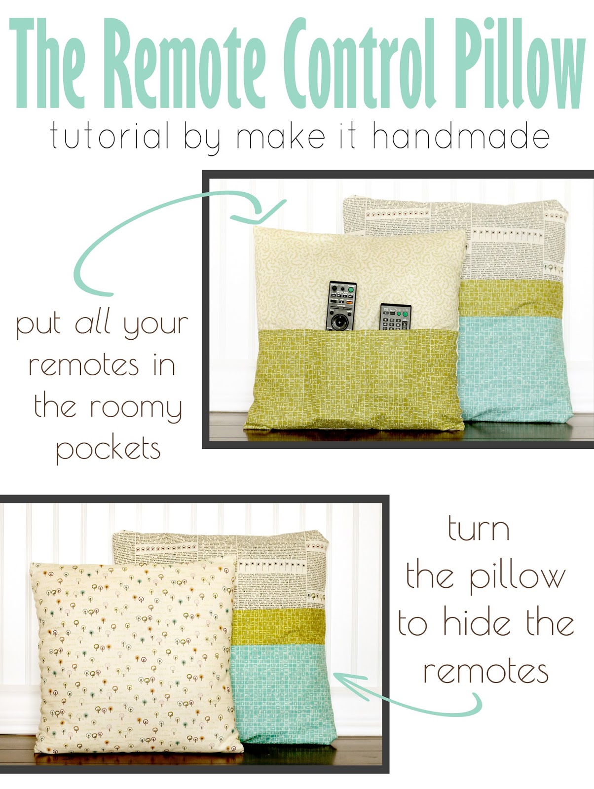 Make It Handmade Remote Control Pillow at I Heart Organizing!