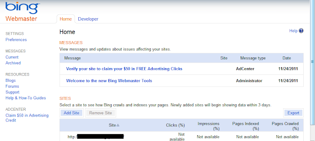 Daftar Blog/Website ke Bing Webmaster Tools