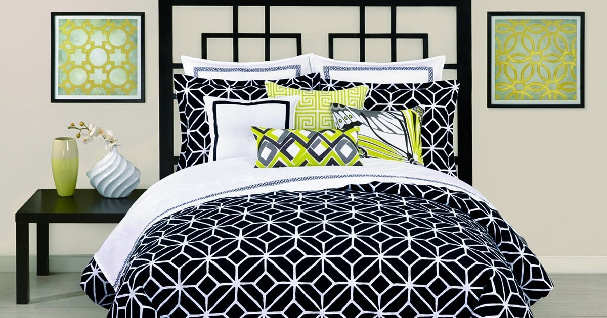 Total Fab Modern Black and White Geometric Themed Bedding and Curtains