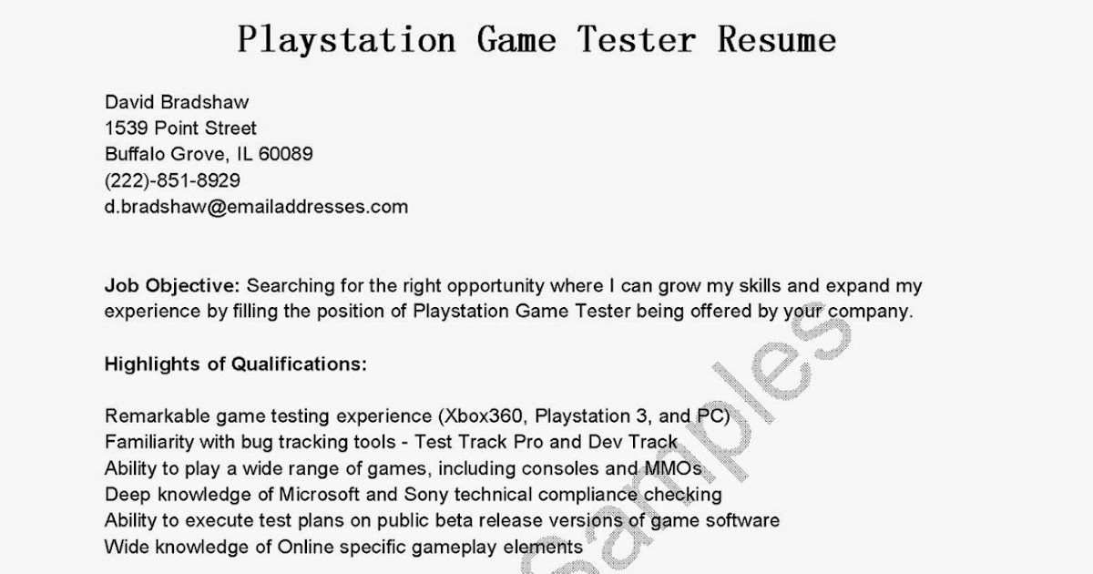 resume samples  playstation game tester resume sample