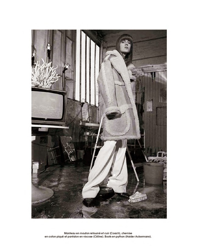 Marie Claire France December 2014, Sojourner Morrell Coach 2014 AW by Stuart Vevers Beige Shearling Coat Editorials