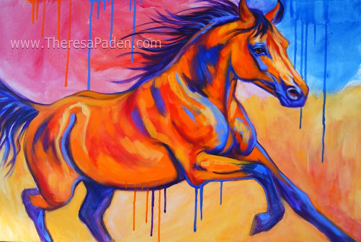 Paintings by Theresa Paden Large Colorful Horse Art, Original Painting