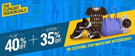 Flipkart Offer: Flat 40% Off + Extra 35% Off on Men’s / Women’s / Kids Clothing, Footwear, Bags, Belts, Wallets, Sunglasses, Jewellery (Valid till 28th July’14 – 12.00PM)