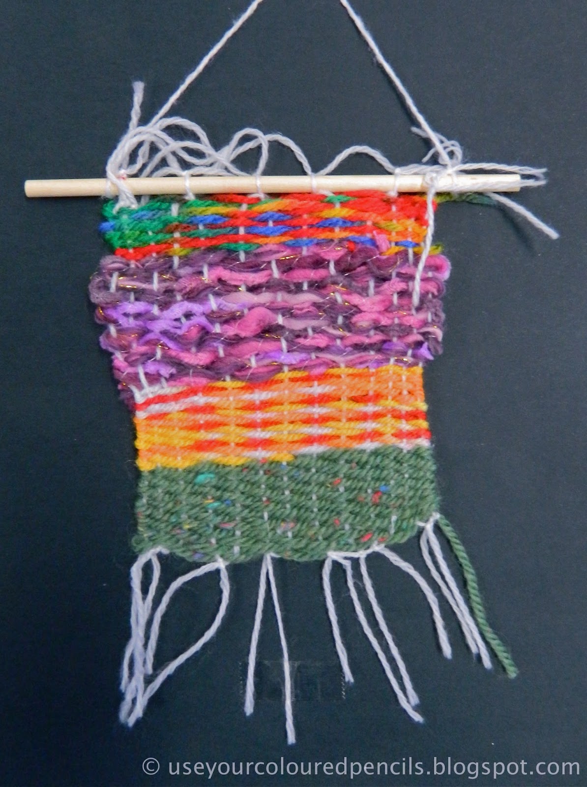 Use Your Coloured Pencils Cardboard Loom Weaving